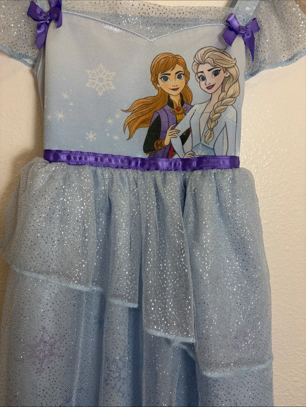 Disney Frozen Light Blue Elsa Anna Glitter Princess Nightgown
